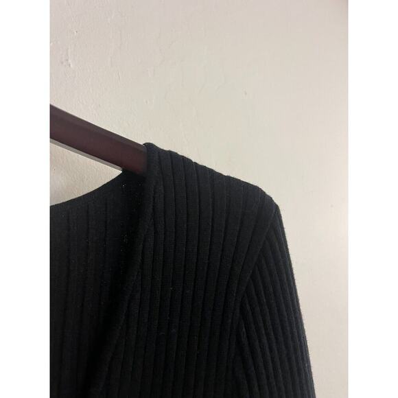 Good American 3 Large Dress Black Ribbed Sweater Midi Tie Waist V Neck Stretch - Picture 7 of 10